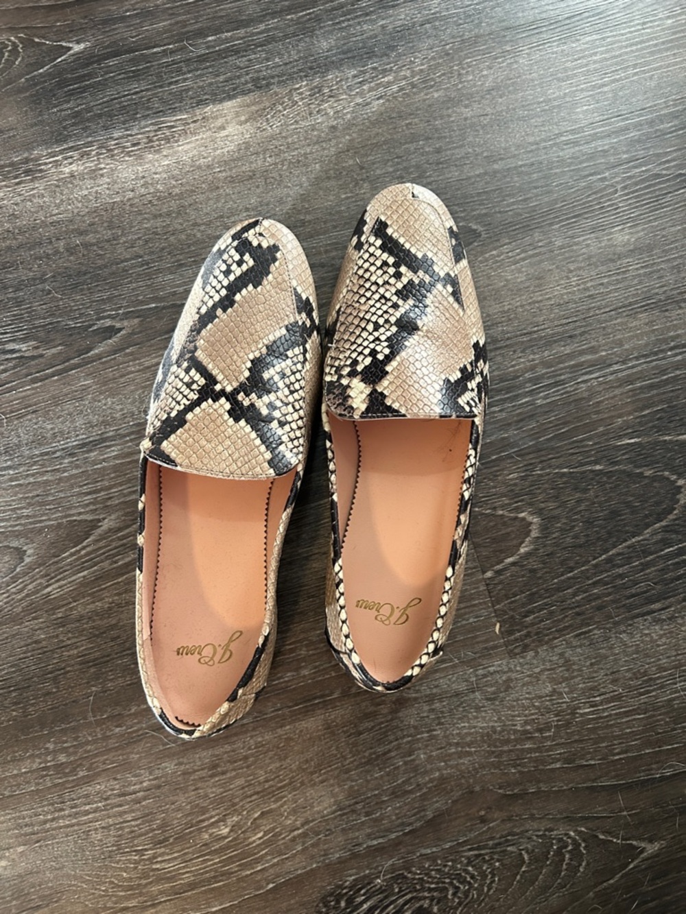 J. Crew Snake-Print Loafers in Beige and Black